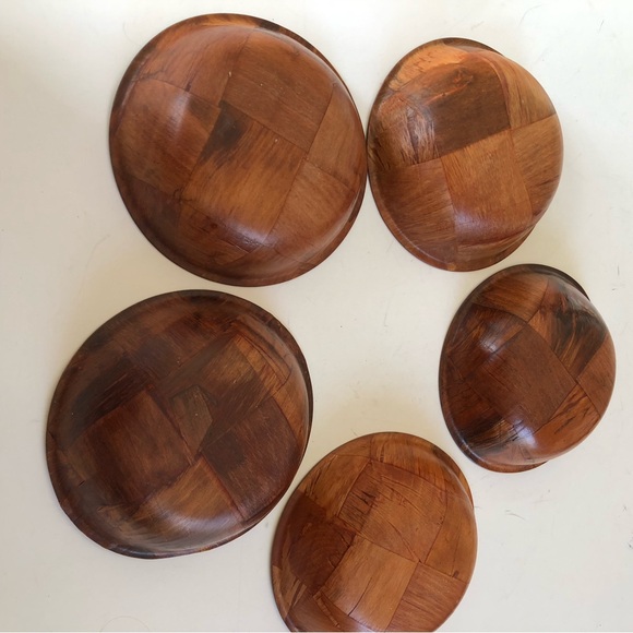 Vintage wooden woven salad bowls - Picture 3 of 7